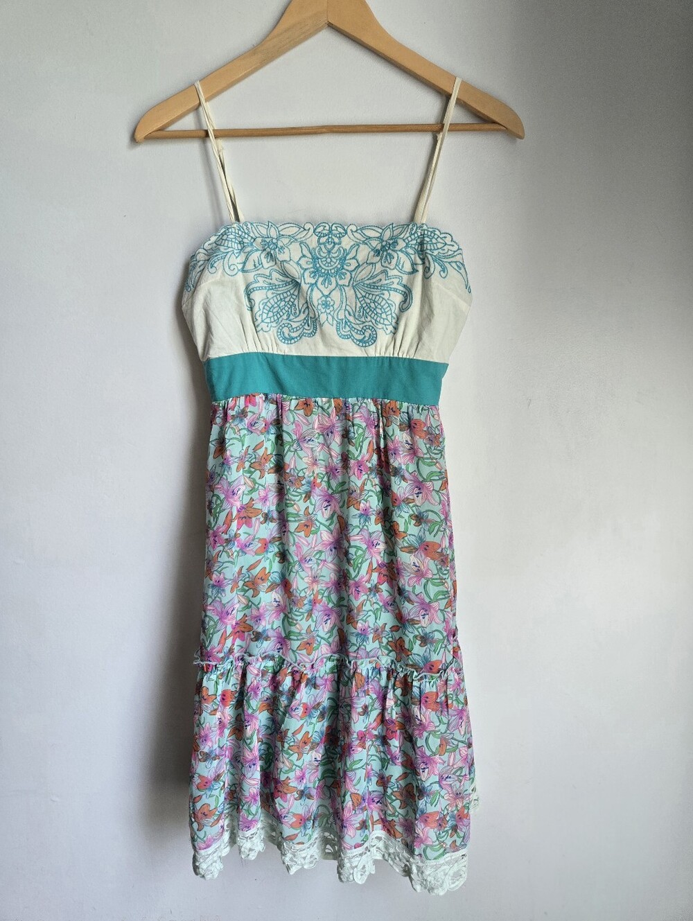 FLYING TOMATO Mint Floral Sundress with Pink & Orange Bloomsl